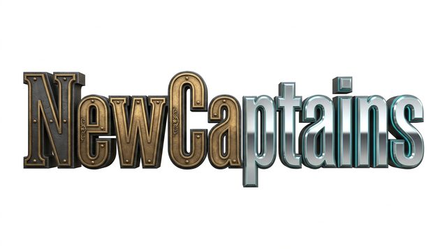 Logo concept: NewCaptains lettering shifting from dark bronze to polished chrome